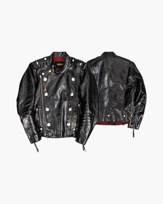 J - 31 Leather Motorcycle Jacket - Tea Core Horsehide - Brake House - Black - front/back