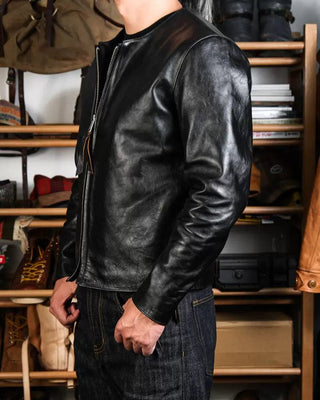 1960s Flat Track Leather Racing Jacket - Tea - core Horsehide - Brake House - Black - 8