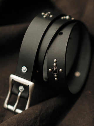 Studded Narrow Vegetable-Tanned Leather Belt