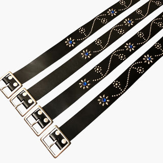 Floral Motif Studded Leather Belt