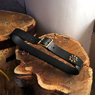 Studded Brass Buckle Leather Belt