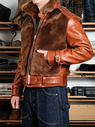 Grizzly Shearling Leather Jacket - Havana - Brake House - Havana brown - 4