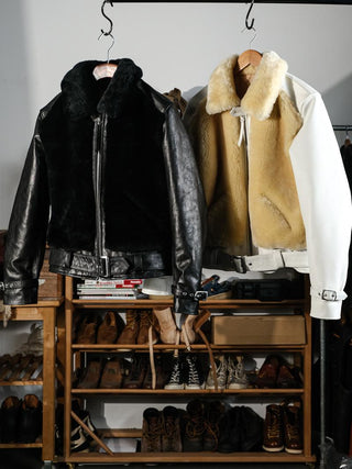 Grizzly Shearling Leather Jacket - Black/White - Brake House - White - 10