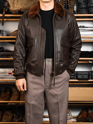 G - 1 Aviation Flight Leather Jacket - Brake House - Black - 3