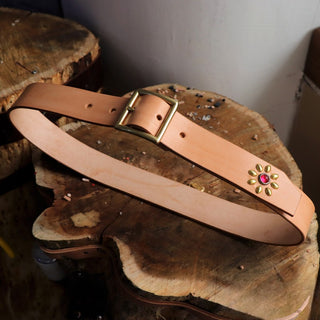 Studded Brass Buckle Leather Belt