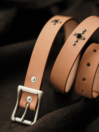 Studded Narrow Vegetable-Tanned Leather Belt