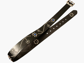 Floral Motif Studded Leather Belt