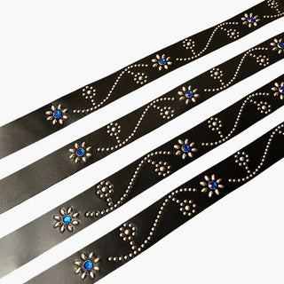 Floral Motif Studded Leather Belt