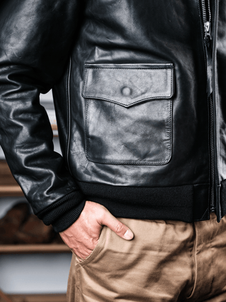 A - 2 Black Leather Jacket - Brake House - Black oil - wax horsehide - 22