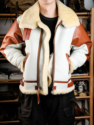 Double Pocket B - 3 Shearling Bomber Jacket - Merino Sheepskin & Horsehide - Brake House - Black - 5