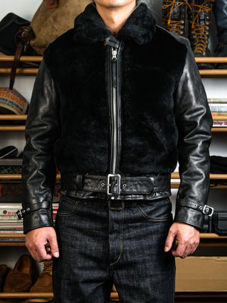Grizzly Shearling Leather Jacket - Black/White - Brake House - White - 3