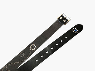 Floral Motif Studded Leather Belt