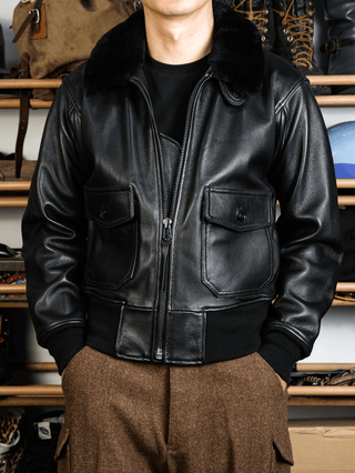 G - 1 Aviation Flight Leather Jacket - Brake House - Black - 8