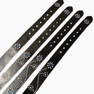 Floral Motif Studded Leather Belt