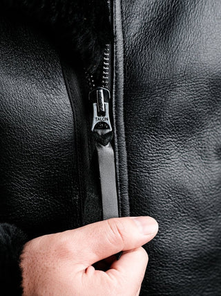 Double Pocket B - 3 Shearling Bomber Jacket - Merino Sheepskin & Horsehide - Brake House - Black - 12