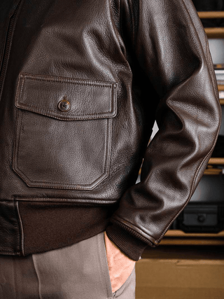 G - 1 Aviation Flight Leather Jacket - Brake House - Black - 23