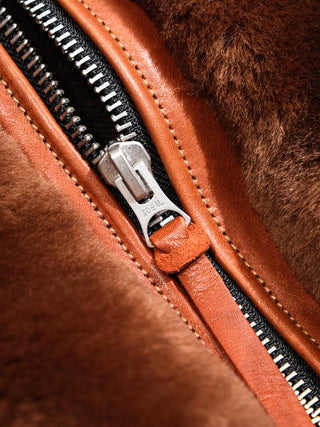 Grizzly Shearling Leather Jacket - Havana - Brake House - Havana brown - 9