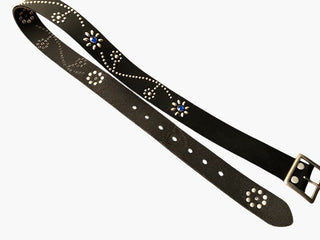 Floral Motif Studded Leather Belt