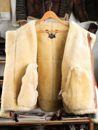 Single Pocket B - 3 Shearling Bomber Jacket - Merino Sheepskin & Horsehide - Brake House - White - 4