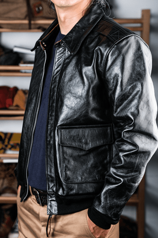 A - 2 Black Leather Jacket - Brake House - Black oil - wax horsehide - 7