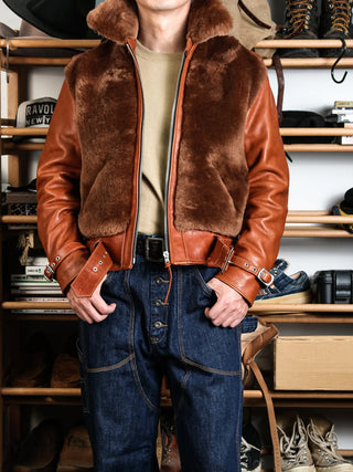 Grizzly Shearling Leather Jacket - Havana - Brake House - Havana brown - 3