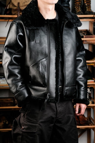 Single Pocket B - 3 Shearling Bomber Jacket - Merino Sheepskin & Horsehide - Brake House - White - 8