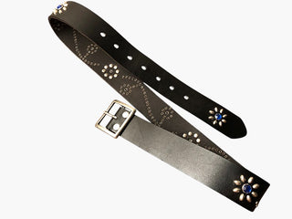 Floral Motif Studded Leather Belt