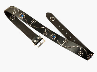 Floral Motif Studded Leather Belt