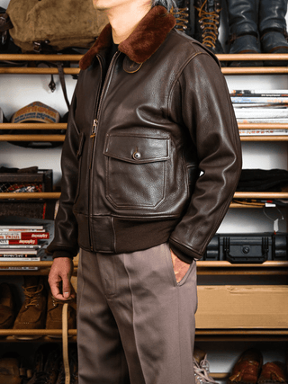 G - 1 Aviation Flight Leather Jacket - Brake House - Black - 4