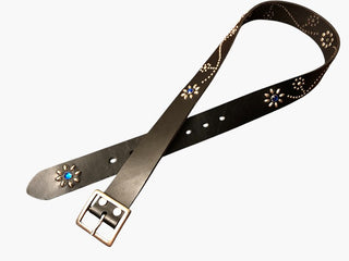 Floral Motif Studded Leather Belt