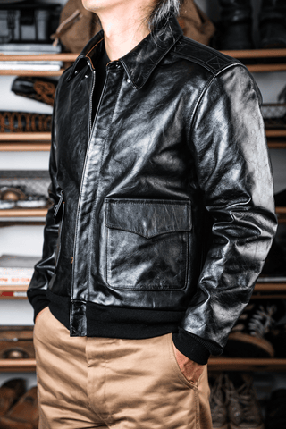 A - 2 Black Leather Jacket - Brake House - Black oil - wax horsehide - 8