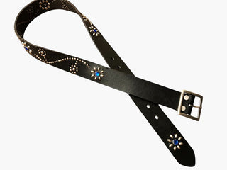 Floral Motif Studded Leather Belt