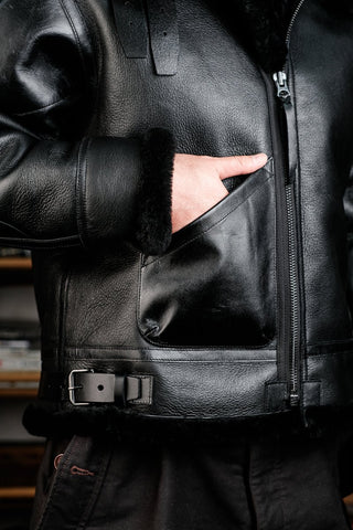 Single Pocket B - 3 Shearling Bomber Jacket - Merino Sheepskin & Horsehide - Brake House - White - 12