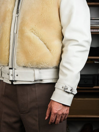 Grizzly Shearling Leather Jacket - Black/White - Brake House - White - 12