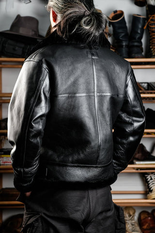 Double Pocket B - 3 Shearling Bomber Jacket - Merino Sheepskin & Horsehide - Brake House - Black - 8