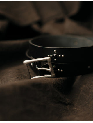 Studded Narrow Vegetable-Tanned Leather Belt
