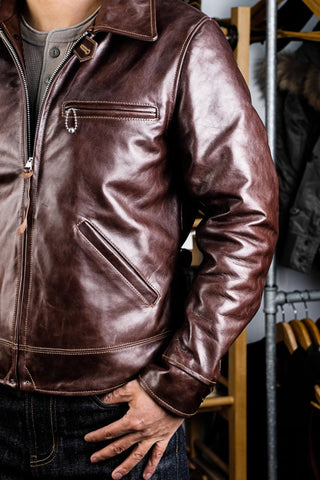 Half Belt Single Leather Jacket - Brake House - Brown - 11