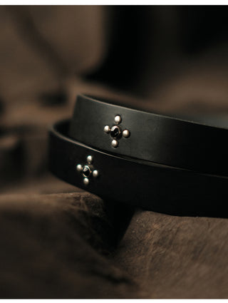 Studded Narrow Vegetable-Tanned Leather Belt