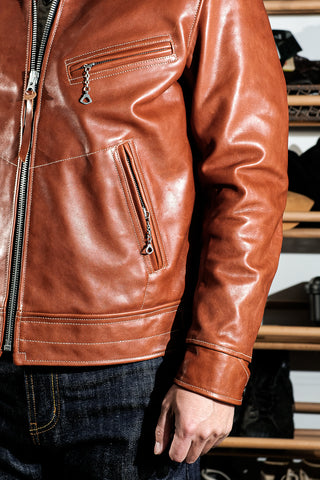 Mulholland Leather Motorcycle Jacket - Havana/brown color