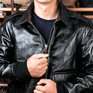 A - 2 Black Leather Jacket - Brake House - Black oil - wax horsehide - 19