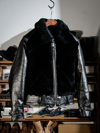 Grizzly Shearling Leather Jacket - Black/White - Brake House - White - 9