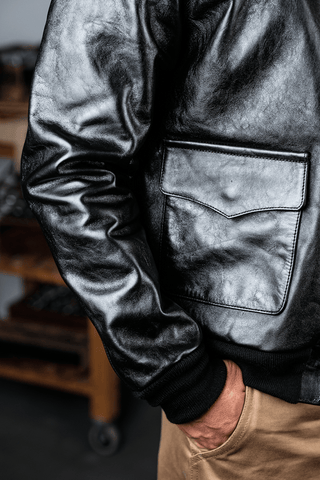 A - 2 Black Leather Jacket - Brake House - Black oil - wax horsehide - 27