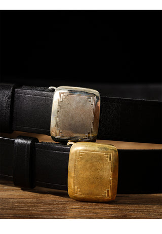 Plaque Buckle Leather Belt