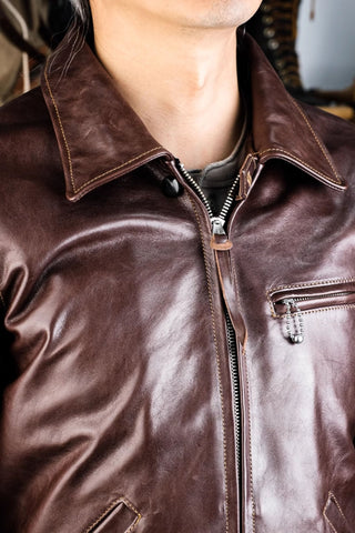 Half Belt Single Leather Jacket - Brake House - Brown - 10