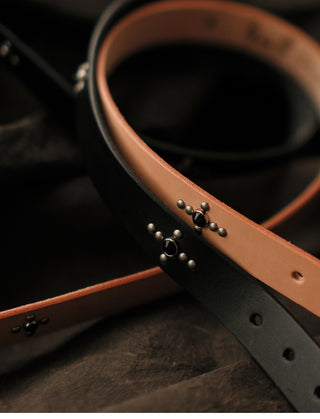 Studded Narrow Vegetable-Tanned Leather Belt