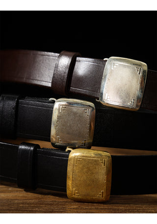 Plaque Buckle Leather Belt