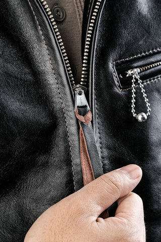 Half Belt Single Leather Jacket - Brake House - Brown - 17