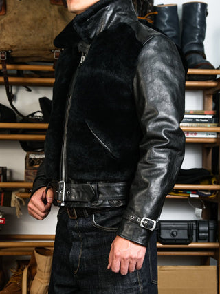 Grizzly Shearling Leather Jacket - Black/White - Brake House - White - 5