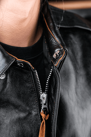 A - 2 Black Leather Jacket - Brake House - Black oil - wax horsehide - 14