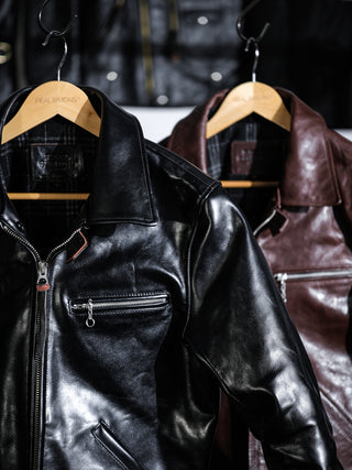 1930 Sports JKT Half Belt Leather Jacket - Black / Seal Brown - 01
